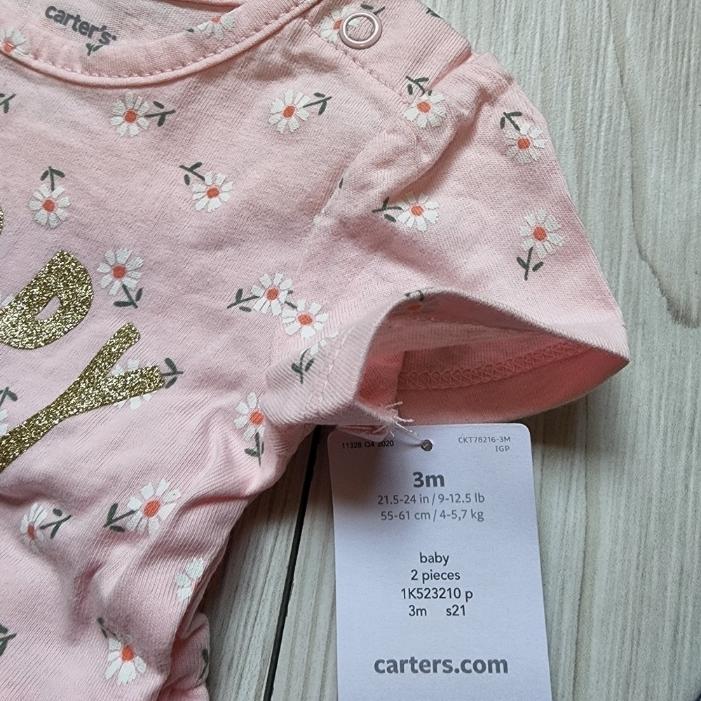 Carter's 2 piece baby outfit pink happy bodysuit with denim pants NWT Size 3 mo - Picture 15 of 16